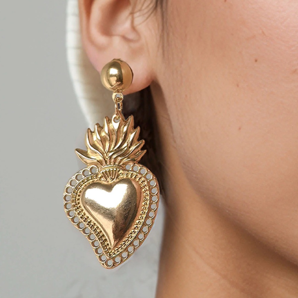 Designer Gold Heart Drop Earrings